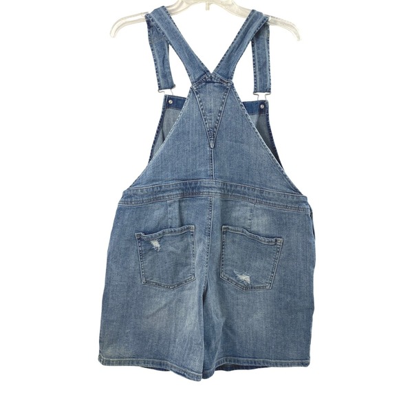 Maurices Blue Denim Shortalls Womens Large Bib Overall Shorts Distress Destroyed - Picture 2 of 8